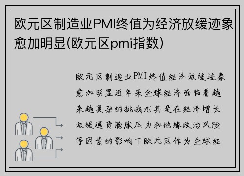 欧元区制造业PMI终值为经济放缓迹象愈加明显(欧元区pmi指数)